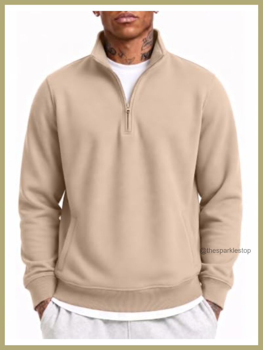 Quarter Zip Pullover Mens Fleece Lined Sweatshirt Cotton Blend Kangaroo Pocket